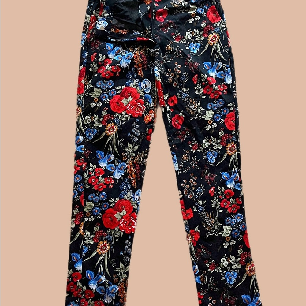 Floral Print Pants in Black, Red, and Blue